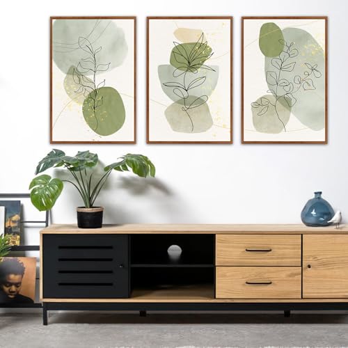 KAlRNE Boho Botanical Abstract Sage Green Large Wall Art Set (3 Count)