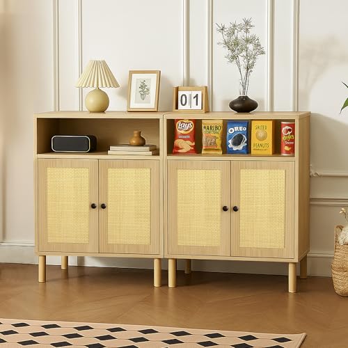 Boho Accent Cabinet with Rattan Doors