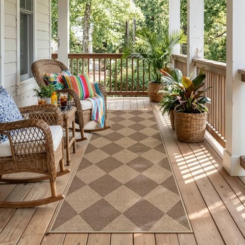 Checkered Easy Jute Outdoor Runner Rug