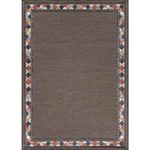 Outdoor Rug 10x14 Modern Bordered Large Area Rugs for Indoor and Outdoor Patio Easy to Clean Non Shedding Living Room Porch Garden Washable Outside Carpet