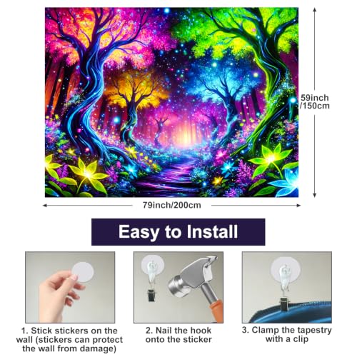 Blacklight Tapestry Enchanted Forest Room Decor 78 x 59 Inch