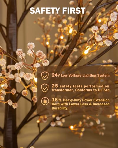 4ft Lighted Baby's Breath Tree with 64 Warm White LED Lights