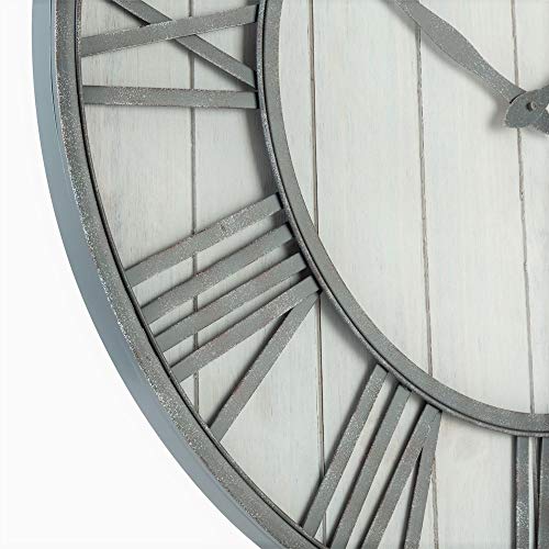 30 inch Farmhouse Metal & Solid Wood Noiseless Wall Clock
