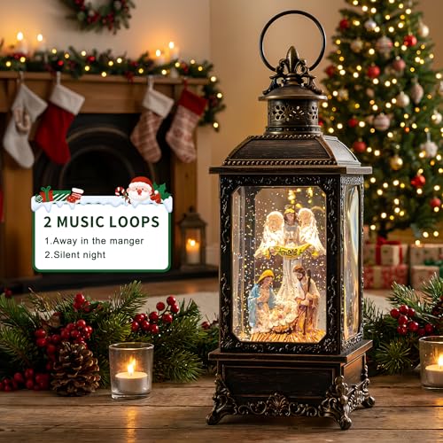 Christmas Snow Globe Lighted Angel & Nativity Scene