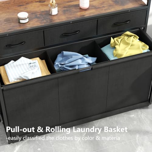 Laundry Hamper Laundry Basket with 3 Section Pull