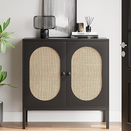 Rattan Buffet Cabinet with Doors and Shelves