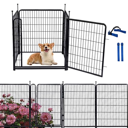 32 in(H) Garden Fence, 4 Panels Total 8.9 Ft(L), 21 in Wide Low Threshold Gate, Temporary Fence for Dogs Outdoor, Fencing for Garden Beds, Heavy Duty Metal Dog Fences, Animal Barrier Fences (4 Count)