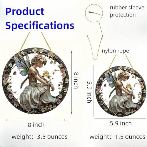 Flower Fairy Garden Decorations Angel Wing Christmas Halloween Deco Statue Art Elf Sculpture Hanging Craft for Outdoor Yard Courtyard Lawn Patio Window Acrylic Ornament Home Gift