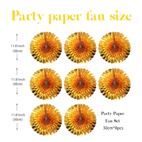 Golden Party Decorations Gold Hanging Decorations Round Paper Fans Set 12in (30 Count)