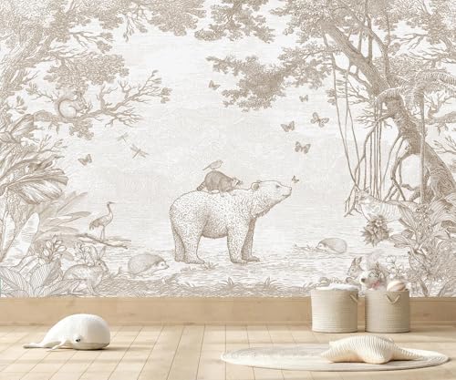 Beige Jungle Peel and Stick Wallpaper Safari Murals for Nursery