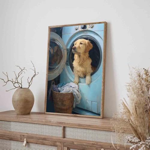 Laundry Room Wall Art Vintage Farmhouse Canvas Funny Dog Poster Cute Animals Pictures Laundry Day Wall Art Vintage Funny Posters Modern Abstract Living Room Decor 16x24inch No Frame