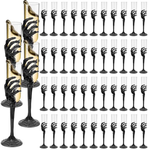 48 Pcs Halloween Champagne Flutes Bulk Plastic Stemware Halloween Skeleton Hand Plastic Goblets Creepy Champagne Flute for Party Decoration