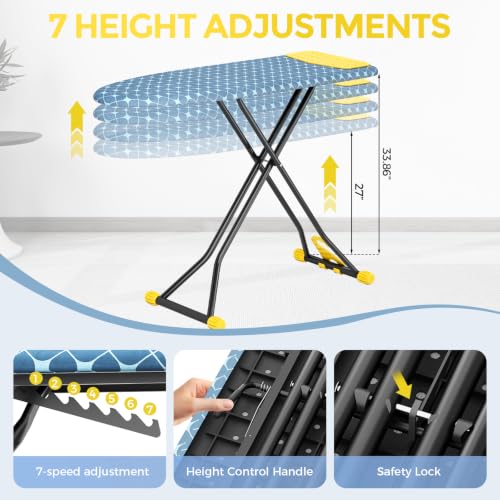 Foldable 7 Level Heigh Adjustable Ironing Board with Iron Rest
