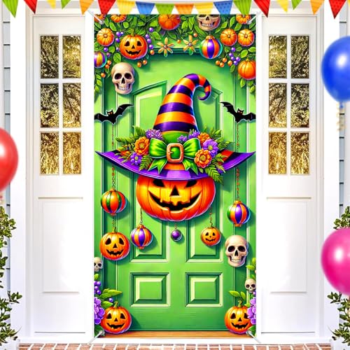 Halloween Door Cover Witch Hat 35x71 Inch Polyester