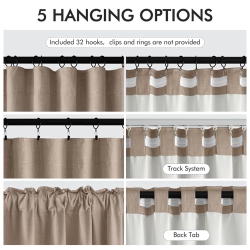 100% Blackout Back Tab Pleat Linen Curtains 50" Wx90 L (2 Count)