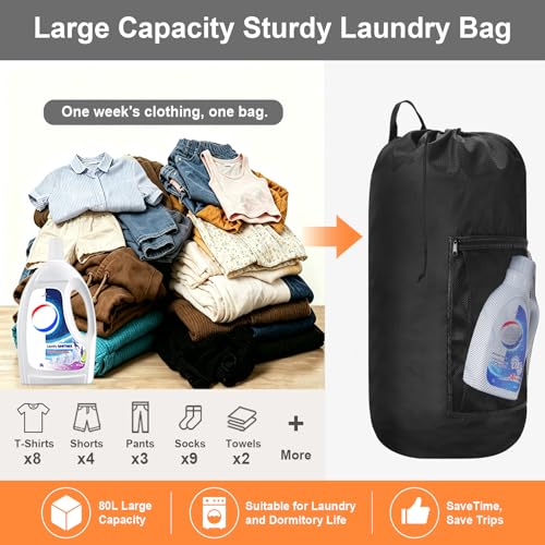 Laundry Bag Backpack Durable Laundry Bag with Shoulder Straps and Mesh Pockets Portable Laundry Hamper Dirty Clothes Bag for College