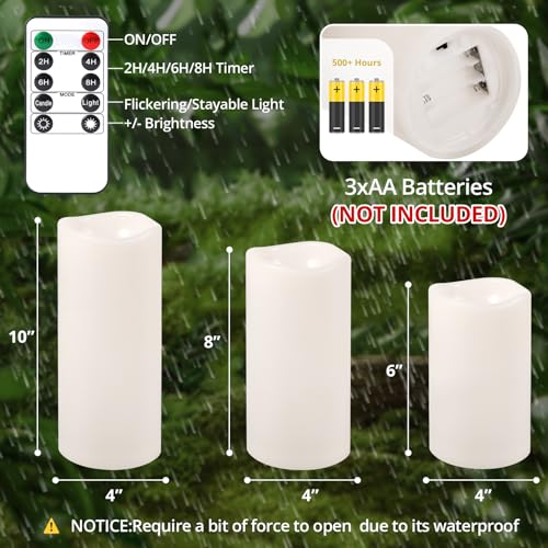 Large Waterproof Flameless Candles 6" 8" 10" x 4" (3 Count)