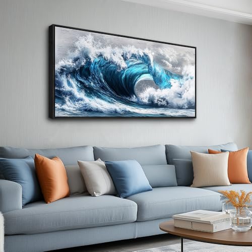 Blue Wave lPaintings Wall Art For Living Room Wall Decor For Bedroom Ocean Inspiration Wall Pictures Office Decor Posters Modern Printing Canvas Artwork Home Decor Black Framed 20x40 In