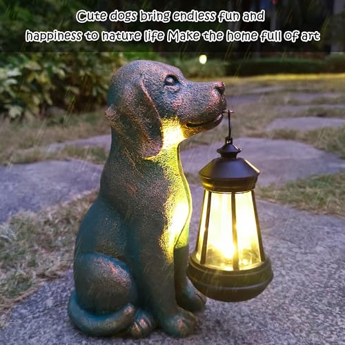Dog Garden Statue Outdoor Décor with Solar Lights Lantern