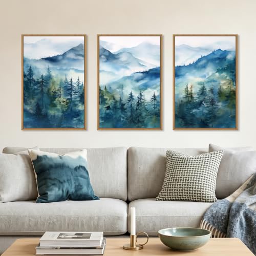 Blue Ridge Mountain Forest Framed Canvas Wall Art Set