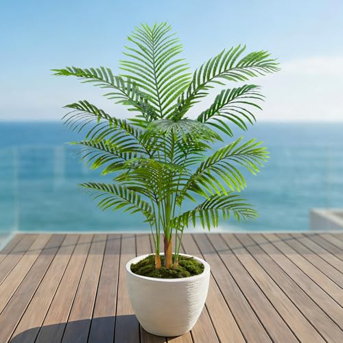 2 Pack Artificial Palm Tree Indoor Plant 4FT Tall Fake Tropical Palm Tree in Pot