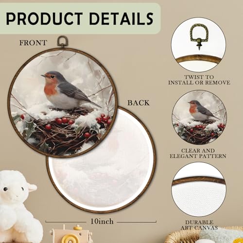 Vintage Winter Christmas Robin Bird Wall Art Decor Framed