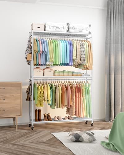 Clothes Rack 45.2" x 12.2" x 79.5" Clothing Rack with Shelves & Wheels