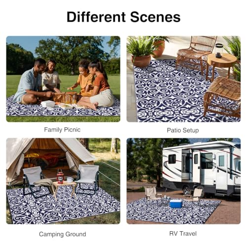 Outdoor Rug 9x12 ft Waterproof Reversible Floral Mat