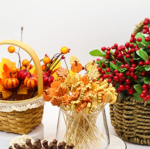 Fall Cocktail Picks Pumpkin Maple Leaf Assorted Autumn Theme Toothpicks Fruit Drinks Dessert Sticks Food Sandwich Appetizer Charcuterie Skewers (200 Count)