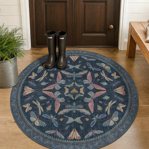5ft Round Dark Blue Rug for Entryway Indoor (19.63 Sq Ft)