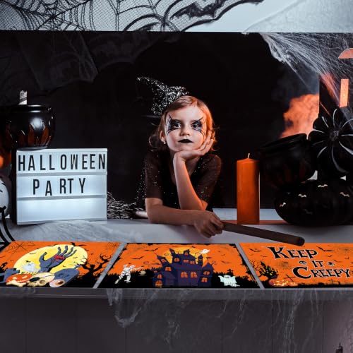 Halloween Plastic Placemats Set of 6 Orange Table mats 17×13×0.04in (6 Count)