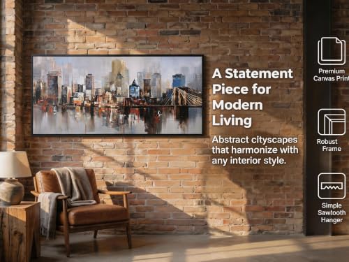 New York Wall Art Black Framed Extra Large Canvas Painting 71"x 32"