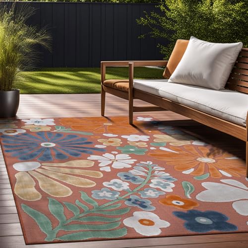 Outdoor Rug 8x10 Modern Floral Tropical Area Rugs for Outdoor and Indoor Patio Easy to Clean Non Shedding Living Room Porch Garden Washable Outside Carpet (80 Sq Ft)