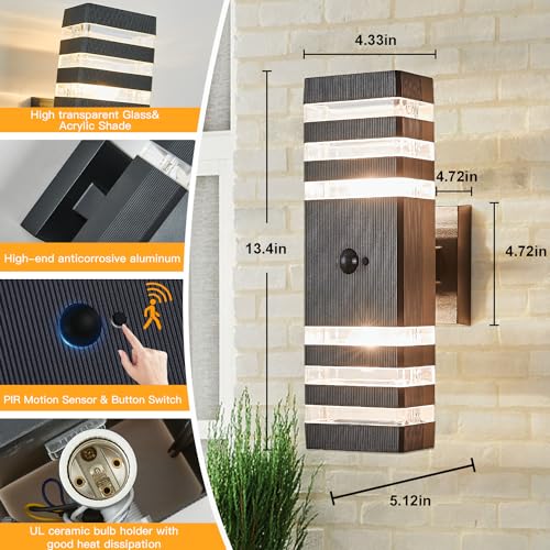 Motion Sensor Outdoor Wall Light Fixture Up Down Porch Lights Modern Dusk to Dawn Exterior Sconce Wall Mount Outside Coach Lantern for House Front Door Garage