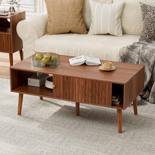 Coffee Table with Fluted Sliding Door