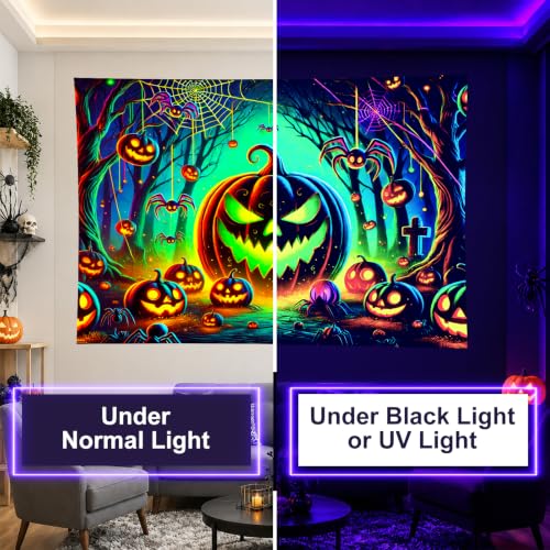Halloween UV Tapestry Pumpkin Forest Neon Decor 78 x 59 Inch