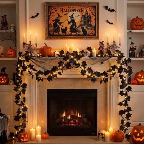 2 Pcs Lighted Black Garland Decoration 20 Ft 60 Led (20 Foot)
