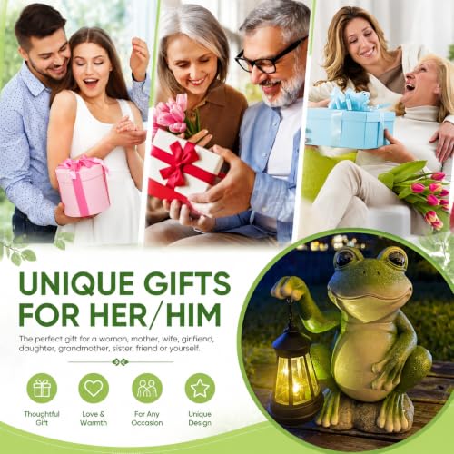 Solar Garden Statues Outdoor Decor Frog with Lantern