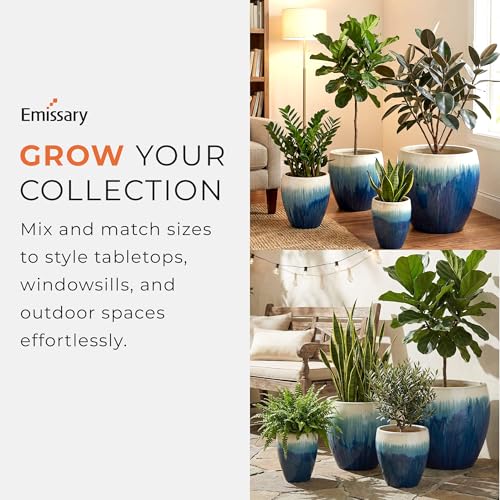 13in., 16in., 19in.,23.5in. H Blue Snow Stoneware Round Planters with High-fire Treatment (Set of 4) (4 Count)