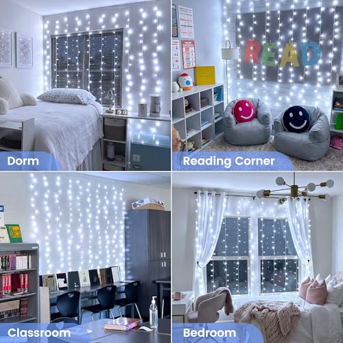 6.6FT x 6.6FT Cool White Curtain Lights Plug in