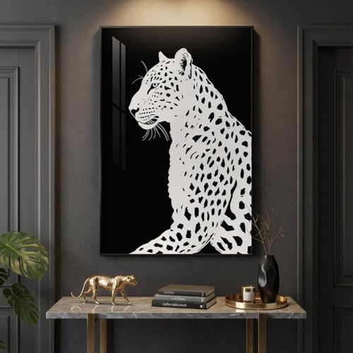 Large Framed Modern Black and White Leopard Wall Art