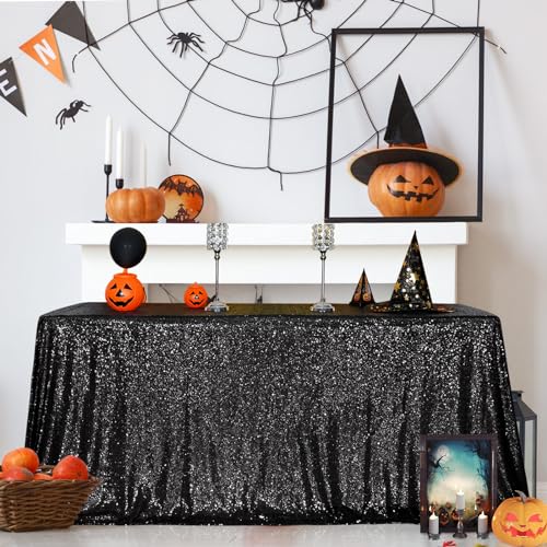 Sequin Tablecloth 60x102 Inch Black for Halloween Wedding Party