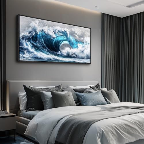 Blue Wave lPaintings Wall Art For Living Room Wall Decor For Bedroom Ocean Inspiration Wall Pictures Office Decor Posters Modern Printing Canvas Artwork Home Decor Black Framed 20x40 In