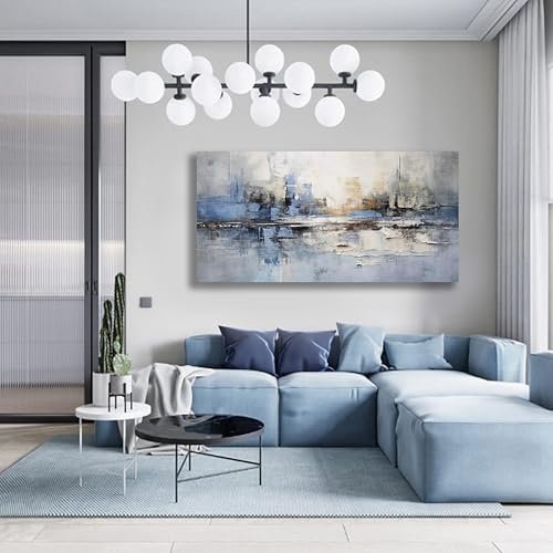 Abstract Wall Art Wall Decor Blue and Gray White Modern Canvas Wall Paintings Abstract Artwork for Living Room Bedroom Bathroom Office Home Decor Can Be Hung Directly 24"x 48"