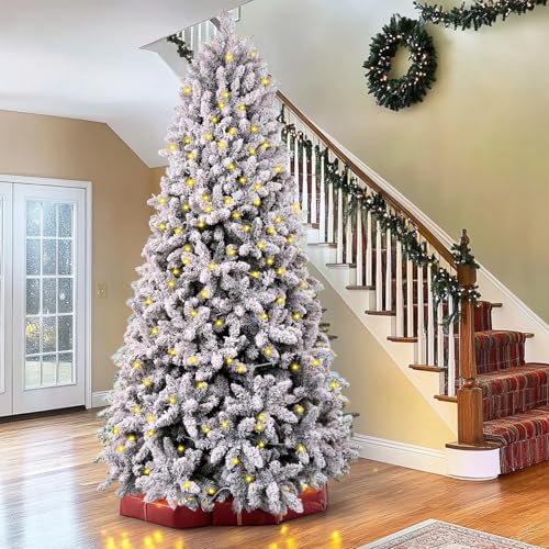 7.5 ft Flocked Christmas Tree Prelit with Premium Stand & Storage Bag