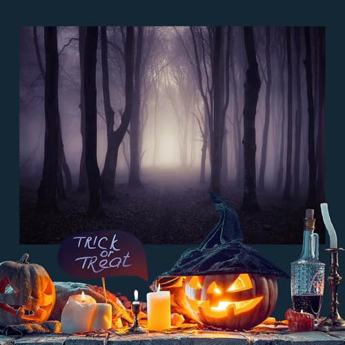 8x6ft Halloween Photo Backdrop Misty Woods Dark Gloomy Forest Witch Wizard Party Background Halloween Night Ghost Photography Backdrops