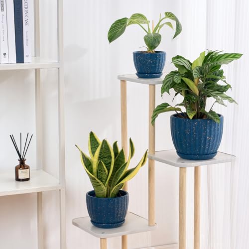 4/5/6 Inches Ceramic Plant Pots with Drainage Holes and Saucer Set of 3 (3 Count)