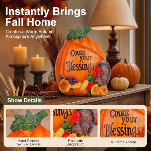 Fall Pumpkin Figurine with Turkey