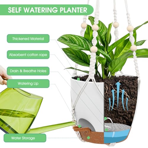 8'' Self Watering Hanging Planters with 2 Kinds of Plant Hangers (2 Count)