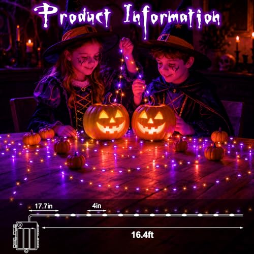 2 Pack Halloween Fairy Lights Battery Operated 16.4FT 50 LED with Timer (100 Count)